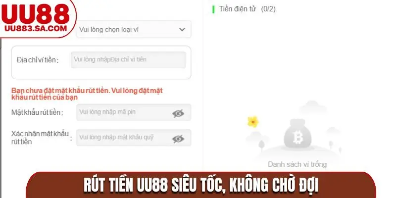 Rút tiền UU88 siêu tốc, không chờ đợi
